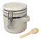 Home Basics 4 Piece Ceramic Canisters Clamp Top Lid and Wooden Spoons, Beige